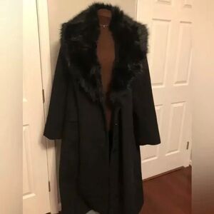 Jessica London Full Length Wool Blend Faux Fur Removable Collar Coat New Size 30